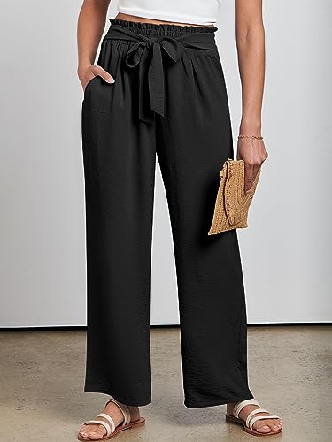 ANRABESS Women's Wide Leg Palazzo Pants with Pockets High Waisted Tie Knot Business Casual Trendy Boho Lounge Trousers Deep Green X-Large