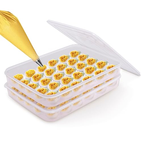 77L Deviled Egg Containers with Lid, (Set of 2), Plastic Deviled Egg Carrier Tray for 60 Eggs, Clear Storage Egg Holder for Refrigerator, Fridge Stackable Countertop Portable Egg Dispenser