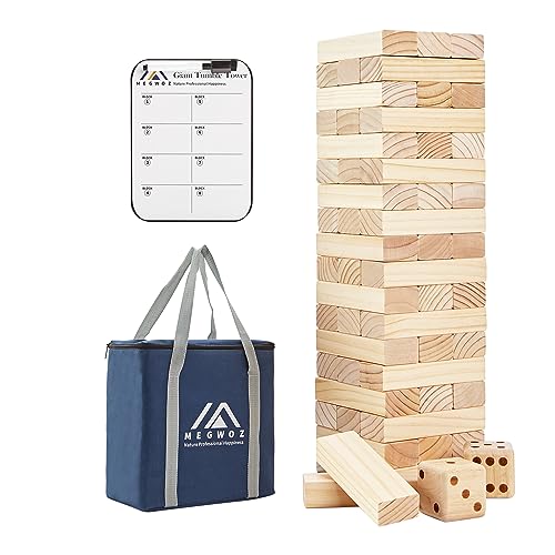 Megwoz Giant Tumble Tower Outdoor Games 57 Blocks Yard Games Stacking Games Includes 2 Dices Carrying Bag Scoreboard Stacking from 2Ft to Over 4.2Ft Outdoor Games for Adult and Family