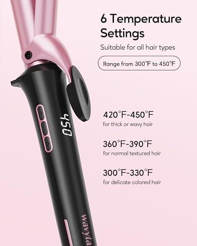 Wavytalk Curling Iron, 1 1/4-Inch, Ceramic, Adjustable Temperature up to 450, Wand, Dual Voltage, Includes Heat Resistant Glove (Rose Pink)