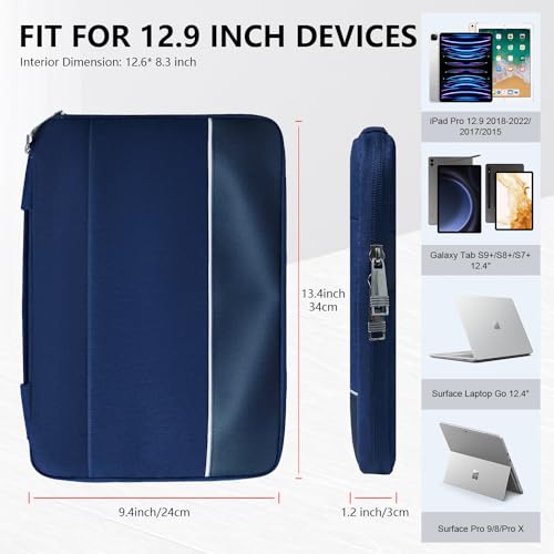 Laviitp Sleeve Bag for iPad Pro 13 inch M4 & Air M2 2024, iPad Pro 12.9 inch 2022-2018, for Surface Pro 9 8, for Galaxy Tab S9+/ S8+/FE 12.4, Waterproof Slim Case with Pocket for Tablet Work, Blue