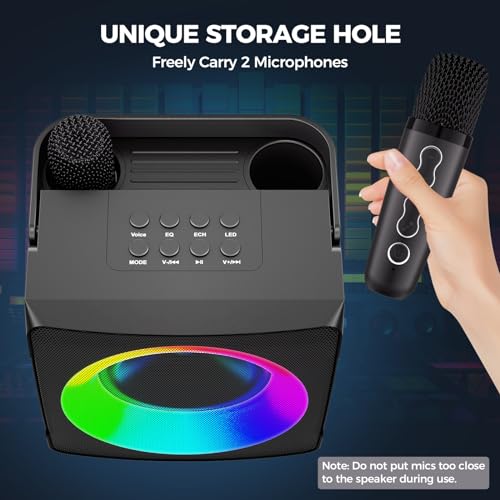 Verkstar Karaoke Machine, Portable Bluetooth Karaoke Speaker for Kids Adults, Unique Singing Machine with Two Wireless Microphones Storage Hole, Ideal Gifts for Girls Boys