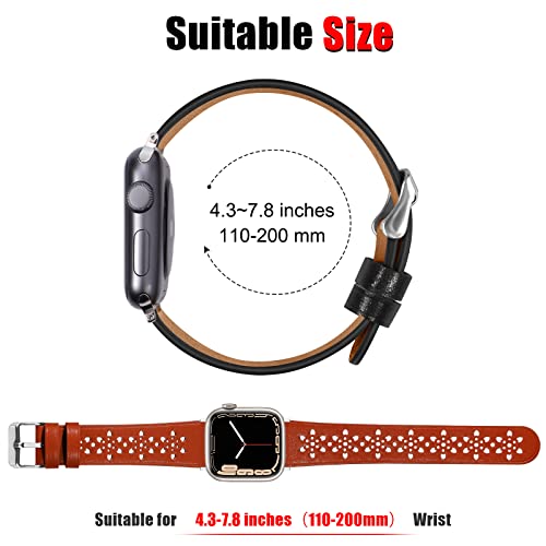 Leather Band Compatible with Apple Watch Band 49mm 45mm 44mm 42mm 41mm 40mm 38mm, Hollow-Out Lace Strap Replacement Band Strap for Apple Watch Ultra SE2 SE Series 8 7 6 5 4 3 2 1 (41mm/40mm/38mm,