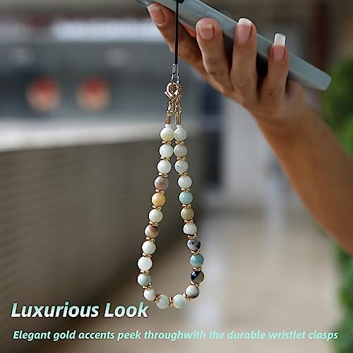 Lostars Marble Beaded iPhone Wrist Strap,Detachable Phone Bracelet Strap with Tether Tab,Hands-Free Phone Wristlet Strap (Sweet Cherries)