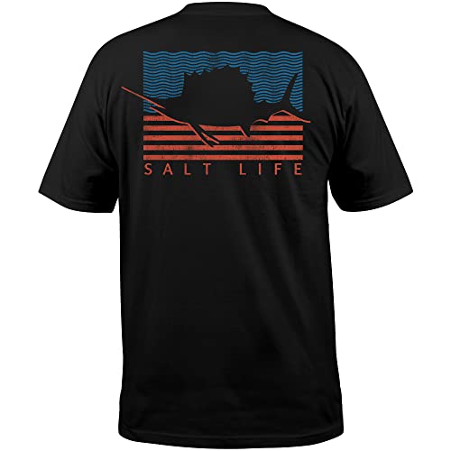 Salt Life Sailin Flag Short Sleeve Classic Fit Shirt, Black, Small