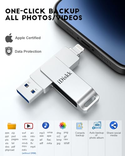 App*le Mfi Certified 128GB iDiskk Photo Storage Stick iPhone USB Storage Flash Drive for iPhone USB Storage Photo Saver Flashdrive for Mac,iPad,PC Thumb Drive for iPhone Photos Videos Auto Backup