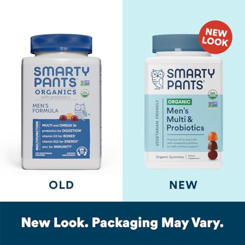 SmartyPants Multivitamin for Men, Organic Gummies: Probiotics, CoQ10, Methylfolate, Omega 3 (ALA), Vitamin D3, C, Vitamin B12, B6, Vitamin A, K & Zinc for Immune Support, 120 Gummies (30 Day Supply)