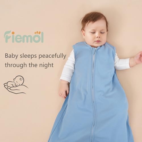 FIEMOL Baby Sleep Sack 0-6 Months, 100% Cotton Sleeping Sack for Newborn and Infant, 3 Pack Baby Wearable Blanket, 0.5 Tog Lightweight Double Zipper Sleep Bag Apricot
