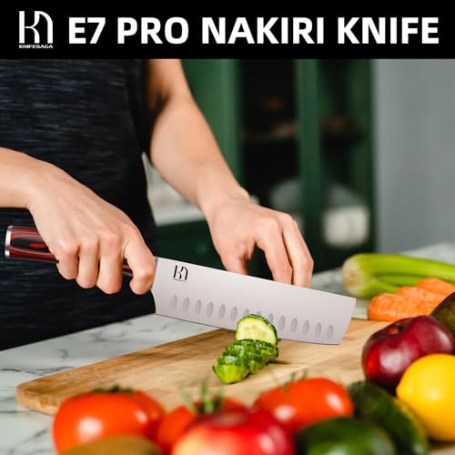 KnifeSaga 2023 Upgraded Nakiri Chef Knife Japanese Professional 7 Inch Sharp Meat Cleaver Kitchen Knives for Chopping Vegetable and Cooking, High Carbon Stainless Steel Asian Chopping Chefs Knife