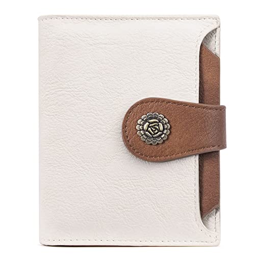 CLUCI Small Wallets for Women RFID Blocking Leather Trifold Compact Credit Card Holder with ID Window Ladies Zipper Coin Purse Beige with Brown