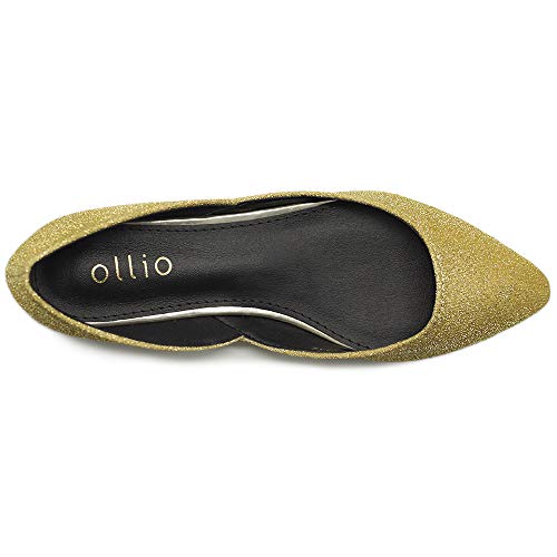 Ollio Women's Shoes Glitter Casual Comfort Light Pointed Toe Ballet Flats F112 (6 B(M) US, Gold)