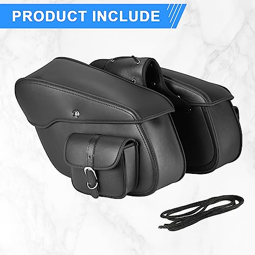 OXMART Motorcycle Saddlebags, Large Capacity Saddle Bags, Waterproof PU Leather Side Bags with White Stitching Quick-release PU Universal for Sportster Shadow Softail Dyna V-star-Upgrade Style