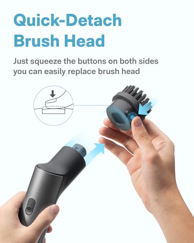 HOTO Electric Spin Scrubber, IPX7 Full Body Waterproof Bathroom Shower Cleaning Brush, Shower Scrubber Brush with Long Handle, 6 Brush Heads, Power Scrubber for Shower, Bathroom, Floor, Tile
