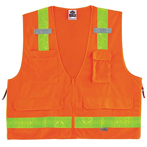 Ergodyne GloWear 8250ZHG Class-2 Hi-Gloss Surveyors Safety Vest, Orange, Small/Medium