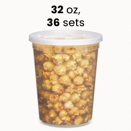 JoyServe 32 Oz Deli Food Containers with Lids - (36 Sets) Quart Size Airtight Food Storage Takeout Meal Prep Containers To Go with 36 Lids, BPA-Free, Dishwasher, Microwave Safe