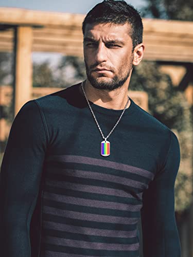 Bandmax Black Rainbow Stripes Necklace for Men Women Personalized Text Engraved Double Tag Pendant with Rainbow Flag Stripes Custom Gay Necklace for Him Her