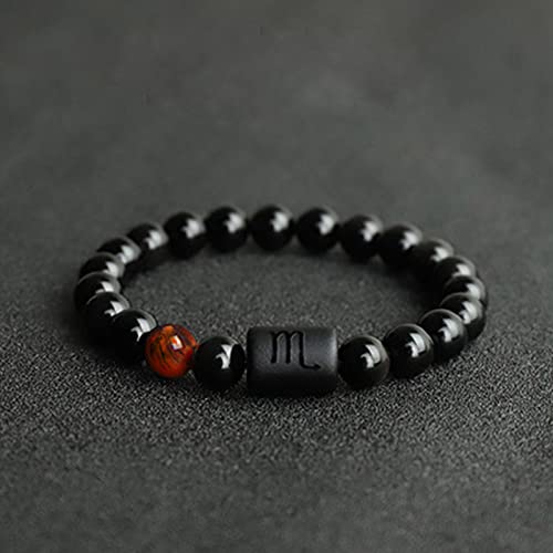 Frodete 2Pcs Zodiac Bracelet for Men Women,8mm Natural Black Onyx Stone Star Sign Constellation Horoscope Bracelet Gifts Capricorn