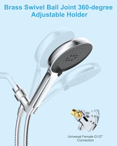 Hibbent Self-Cleaning Shower Head with Handheld, High Pressure 3 Spray Modes Showerhead Set, Powerful Shower Heads with 71'' Stainless Steel Hose, Adjustable Shower Bracket with Brass Joint, Black
