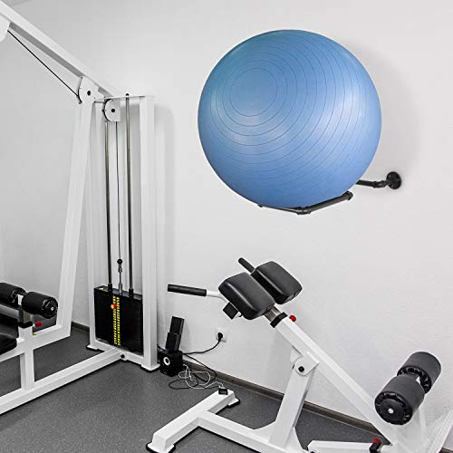 MyGift Wall Mounted Black Metal Pipe Exercise Ball Holder, Yoga Ball and Stability Ball Rack Home Gym and Studios