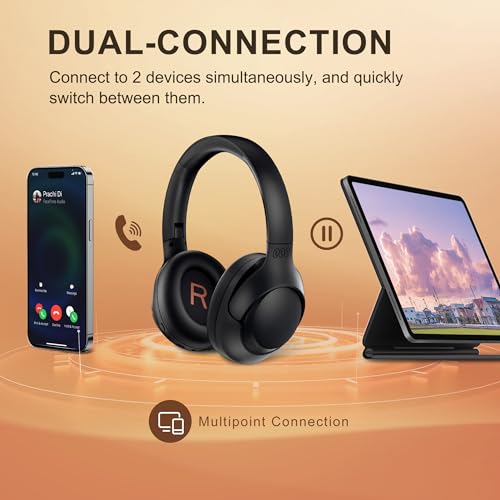 QCY H3 ANC Bluetooth Headphones Over Ear, Active Noise Cancelling Bluetooth 5.4 Headphones with Microphones, Hi-Res Audio Sound, Multipoint Connection, 60H Playback, Custom EQ via App(Black)