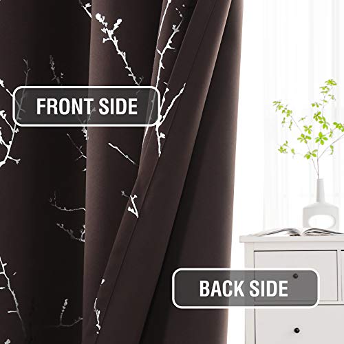 H.VERSAILTEX Blackout Curtains for Bedroom Foil Print Twig Tree Branch Thermal Insulated Grommet Curtain Drapes Light Blocking Thick Soft Window Curtains for Living 52 x 63 Inch, 2 Panels, Brown