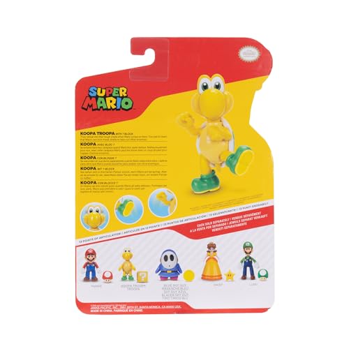 Nintendo Super Mario 4-Inch Green Koopa Troopa Poseable Figure with Question Block Accessory. Ages 3+ (Officially Licensed)
