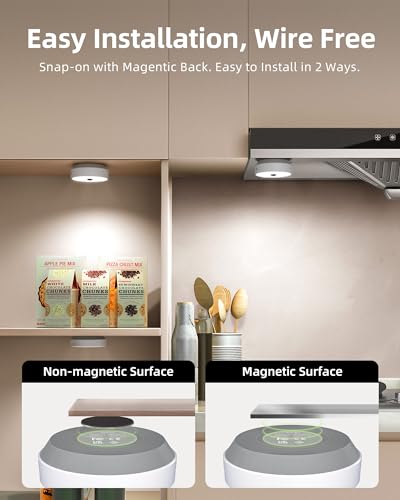 EZVALO Under Cabinet Lights, 2 Color Temps Motion Sensor Puck Lights, 1200mAh Rechargeable Puck Lights, Group Control LED Closet Lihgts, Dimmable Under Counter Lights for Kitchen, Cabinet (3 Pack)
