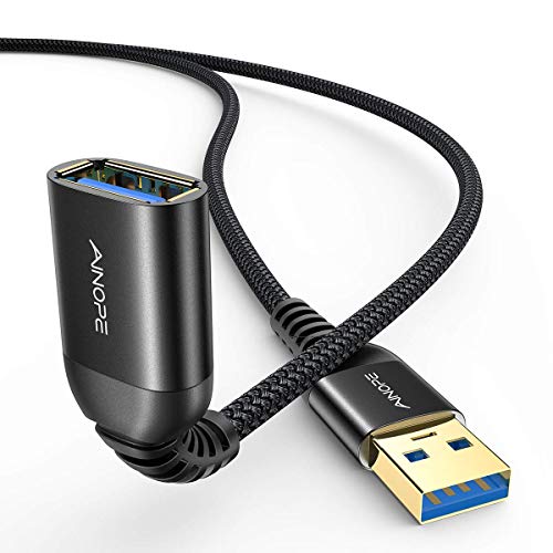 AINOPE 2 Pack USB Extensions Cable High Speed USB 3.0 Extension Cord Type A Male to Female Sturdy Braided Material Fast Data Transfer Compatible with USB Keyboard,Mouse,Flash Drive,Black,3.3FT+3.3FT