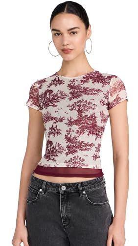 Miaou Women's Mini Tee, Maroon Toile, Red, Print, XXS