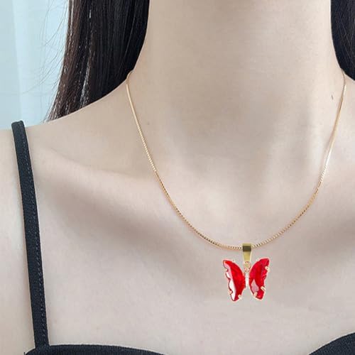 January Birthstone Necklace for Women Men Red Crystal Stone Pendant Necklace Cute Little Butterfly Necklace Birthday Jewelry Gift