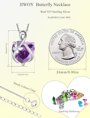 JIWOY Butterfly Necklace Sterling Silver Infinity Pendant Love Heart Created Amethyst Jewelry for Women