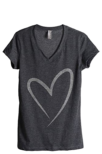 Thread Tank Simply Heart Women's T Shirt, Relaxed V-Neck Graphic Tee, Vintage Summer Tops, Stylish Casual Wear, Gift Idea Charcoal Small