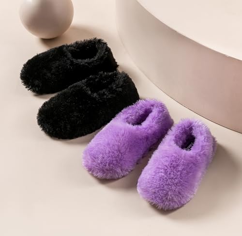 Onmygogo Fuzzy Winter Indoor Slippers for Women (5-6 B(M) US, Black)