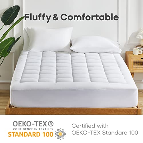 SONIVE Quilted Mattress Pad Soft, Fluffy Pillow Top Mattress Cover, Down Alternative Fill Mattress Topper, Streches up to 21 Inches Mattress Cover, Deep Pocket (White, Twin)