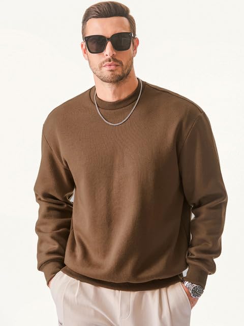 JMIERR Men's Casual Fleece Long Sleeves Crewneck Sweatshirts Thick Cotton Pullover Sweatshirt for Men, US38(S), Brown