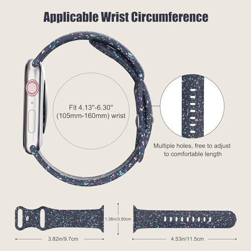 MoKo Watch Strap Compatible with Apple Watch Series 9 8 7 6 5 4 3 2 1 SE 38/40/41mm, Colorful Flakes Pattern Silicone Band Replacement Sport Wristband, Dark Blue