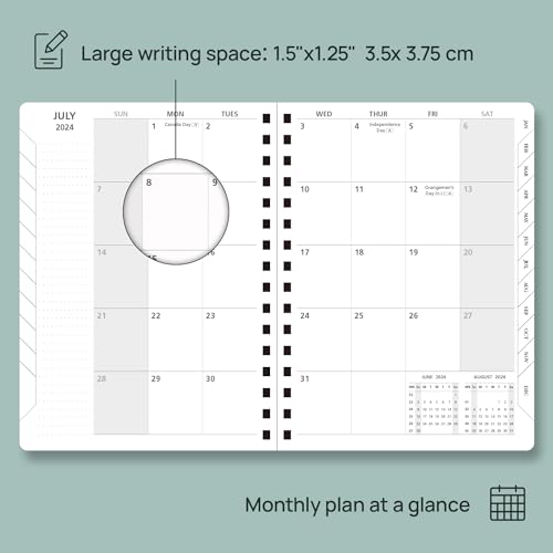 POPRUN Monthly Planner 2024-2025 Spiral Bound (6.25'' x 8.5'') 18 Months Calendar (Jul 2024 - Dec 2025) - 4 Pages per Month with Monthly Dotted Note Pages, Sunday Start, HardCover - Black