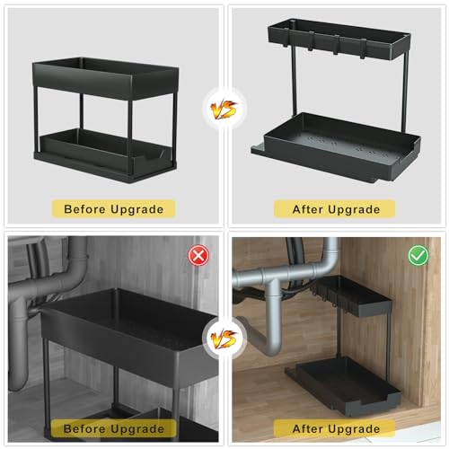 petisal Under Sink Organizer -2 PACK|Pull Out Bathroom Organizer|2 Tier Slide Out Bathroom/Kitchen Organiers and Storage. (L-Shape 2PACK)