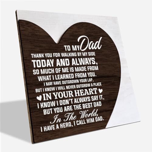 Gifts to My Dad, Heart Plaque Sign Decor, Heart Shaped Wooden Sign for Father's Day, Dad Birthday Gifts Idea from Daughter Son, Best Dad Gifts for Christmas, Hero Dad Gifts from Daughter Son