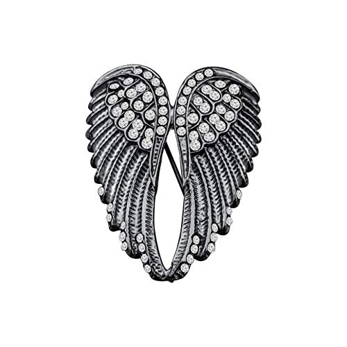 FEELMEM Angel Wings Biker Brooch Crystal Rhinestone Guardian Angel Wing Brooch Pins for Women Girl Biker Jewelry Drive Safe Gift (gray)