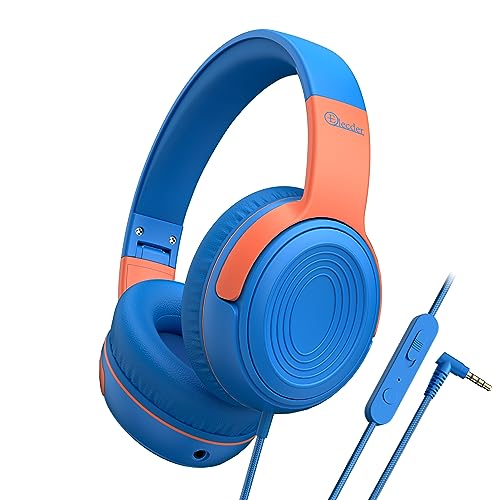 ELECDER Kids Headphones, S8 Wired Headphones for Kids with Microphone for Boys Girls, Adjustable 85dB/94dB Volume Limited, 3.5 mm Jack for School/Kindle/Smartphones/Tablet/Airplane Travel(Blue/Red)