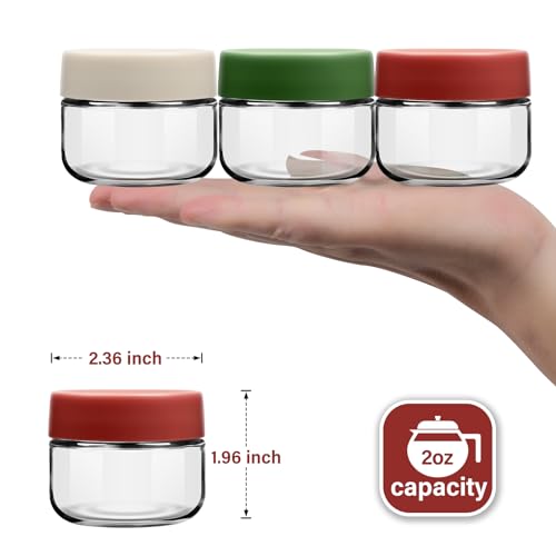 EONJOE 2 oz Glass Dressing Containers To Go Sauce Cups Mini Condiment Dip Jars with Lids Lunch Box Accessories,6-Pack