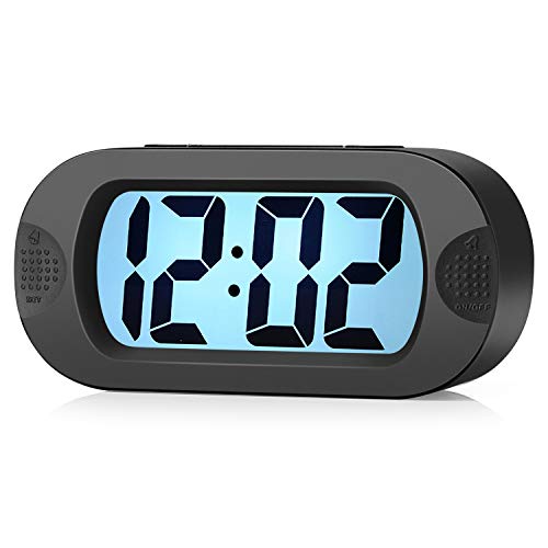 Plumeet Kids Alarm Clock Large Digital LCD Travel Alarm Clocks with Snooze and Night Light - Ascending Sound and Handheld Size - Best Gift for Kids (Black)