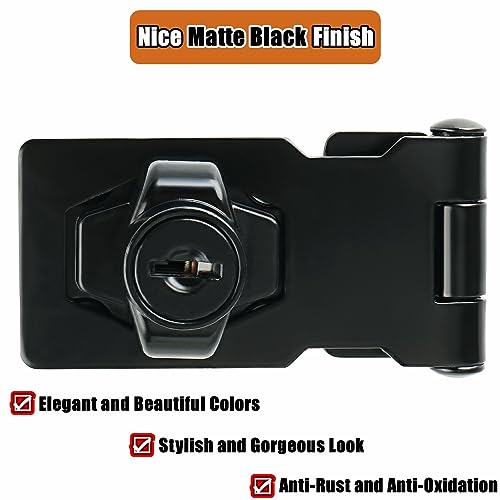 Alise Keyed Hasp Lock,2.5 Inch Safety Packlock Clasp Hasp Lock Latch with Lock, Black Door Hinge Lock with Keys Keyed Locking Hasp for Cabinets Closets Doors