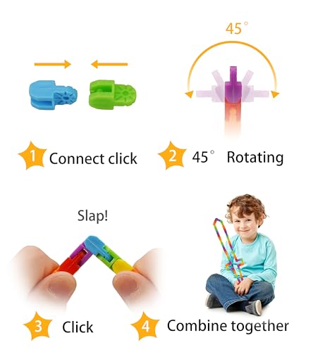 Ganowo Rainbow Fidget Toys Wacky Tracks Snap Click for Kids Students School Finger Sensory Snake Cube Toys Valentines Fidgets Class Gifts for Adults Children Stress Relief ADD ADHD Autism