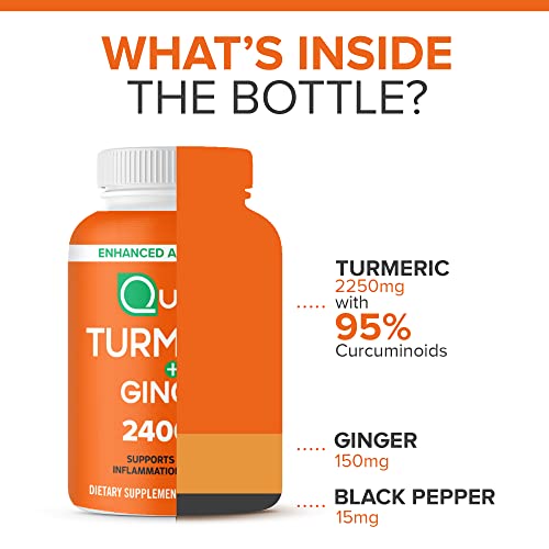 Qunol Turmeric Curcumin with Black Pepper & Ginger, 2400mg Turmeric Extract with 95% Curcuminoids, Extra Strength Supplement, Enhanced Absorption, Joint Support Supplement, 105 Count