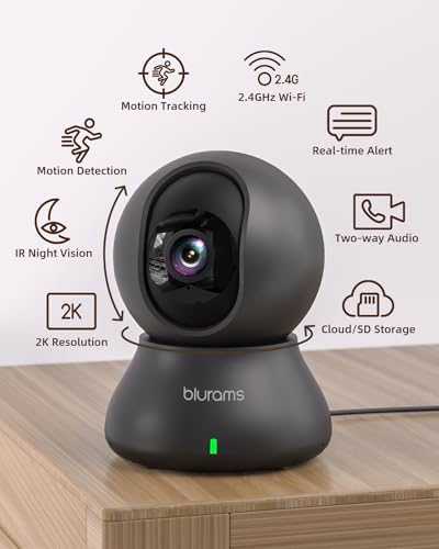 blurams Security Camera, 2K Indoor Camera 360° Pet Camera for Home Security with Phone App, Motion Tracking, 2-Way Audio, IR Night Vision, Siren, Compatible with Alexa & Google Assistant(2.4GHz ONLY)