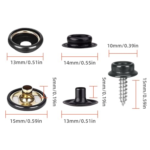 350 Pcs Boat Cover Snaps, Canvas Snap Kit & Button Snaps, 100 Set Heavy Duty Snap Fasteners Kit 3/8" Socket Stainless Steel Snaps Marine Grade for Leather Boat Cover Furniture (Black)