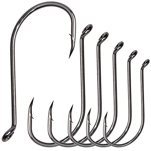 Fishing Hooks Offset Octopus Circle Hooks Saltwater, 100pcs Black High Carbon Steel Strong Barbed Fish Hooks Freshwater Size 1/0