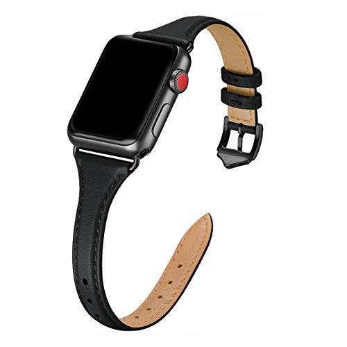 WFEAGL Leather Bands Compatible with Apple Watch Band 38mm 40mm 41mm Women, Top Grain Leather Strap Slim and Thin Replacement Wristband for iWatch SE SE2 Series 9 8 7 6 5 4 3 2 1 (Brown/Gold)
